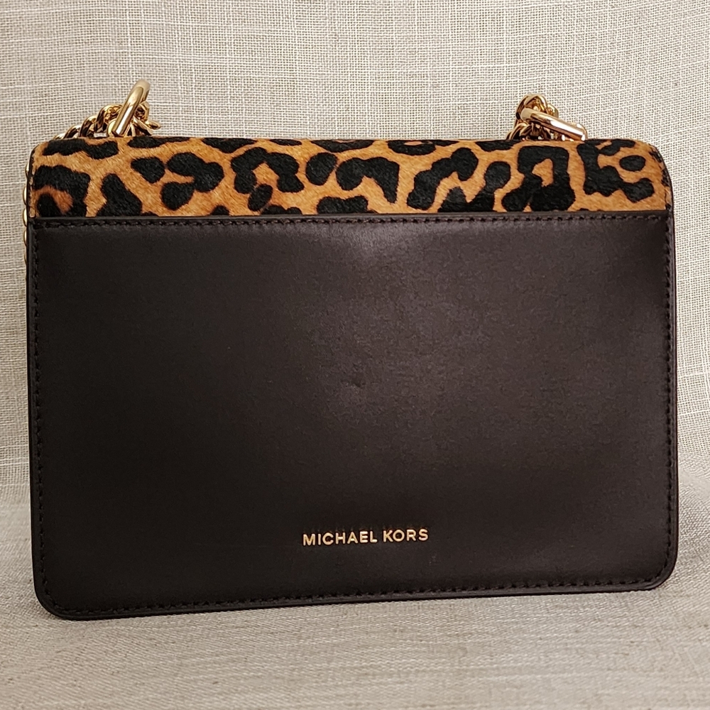 Michael Kors Canvas Leopard Print Shoulder Bag Multicolor Small NWT - Picture 4 of 9